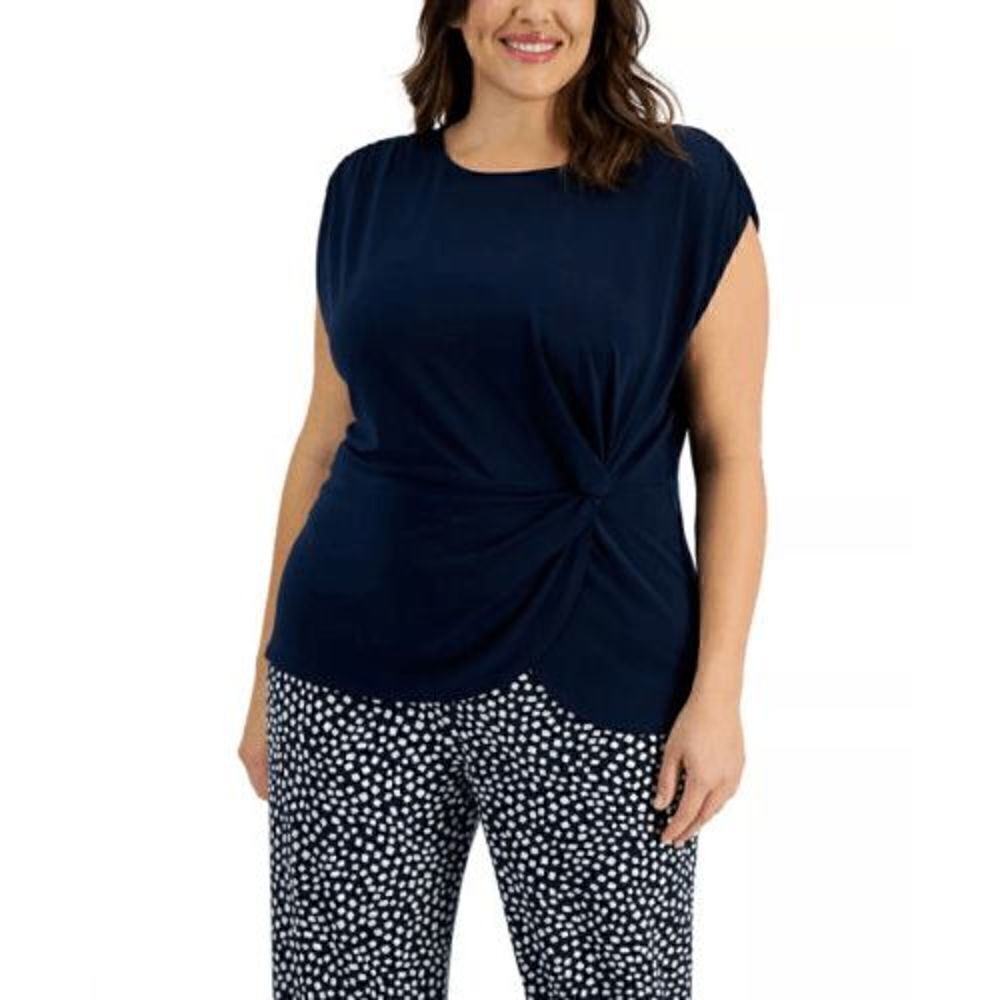 ALFANI Women's Twist-Detail Top Blue S